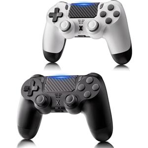 RUIZHI 2 Pezzi Controller - Controller Wireless per Playstation 4 compatibile con PC/Pro/Slim, Gamepad Joystick con Turbo/Doppia Vibrazione/6 Assi Giroscopio/Pannello Touch [Nero + Bianco]