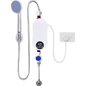 BRRIDE Scaldacqua elettrico istantaneo, 5500 W, 220 V, mini doccia, con soffione per cucina, bagno, scaldabagno portatile a bassa pressione con indicatore LED (set da bagno)