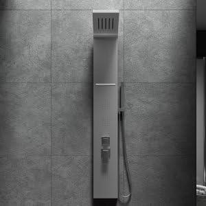 Generico Colonna doccia pannello idromassaggio effetto cascata, soffione, doccetta design (ACCIAIO)