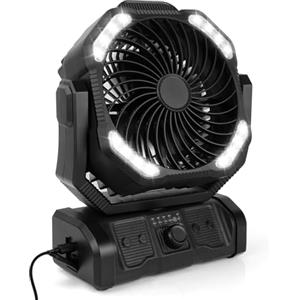ELZO Ventilatore da campeggio ricaricabile da 20000 mAh, ventilatore da tavolo USB con luce a LED e gancio, rotazione a 270° con telecomando, ventilatore a clip per attività all'aperto, campeggio