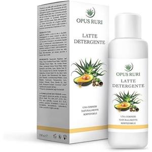 OPUS RURI Latte Detergente Viso Antiage Idratante con Aloe, Acqua alle Rose, Olio Jojoba, Avocado - 200 ml - Struccante Viso e Occhi - Deterge Delicatamente per Pelle Luminosa e Tonica - Made in Italy