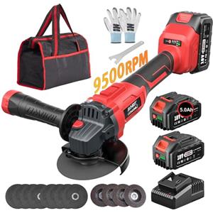 Avhrit Smerigliatrice angolare a batteria con 2x 5,0Ah, smerigliatrice angolare a 9500 giri/min. Smerigliatrice angolare a batteria senza spazzole da 125 mm, Flex a batteria con dischi da taglio per tagliare
