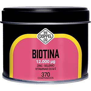 THE DOPPEL Co Biotina 12000 mcg - 370 Giorni alla Massima Dose per la Crescita Capelli - Biotina, Zinco, Selenio, Vitamina D3 e Vitamina E - Biotina Capelli, Pelle e Unghie - Prodotto in Europa