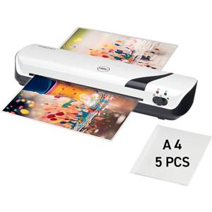 GBC Inspire+ Plastificatrice A4 con Tempo di Riscaldamento di 4 Minuti e Leva di Rilascio Anti-Inceppamento, Include una Confezione da 5 Pouch, Plastificazione a Caldo e a Freddo - Bianco (4410031)
