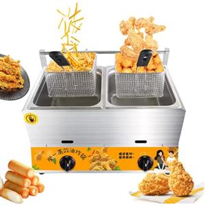 Generic Friggitrice commerciale a doppio gas, 10 L + 10 l, in acciaio inox, GPL, friggitrice da banco per patatine fritte, ideale per ristoranti e cucine domestiche