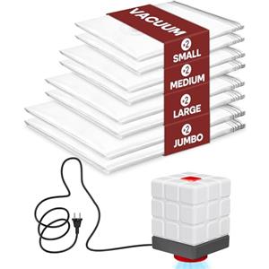 Vacbird Sacchetti Sottovuoto Vestiti con Pompa Elettrica, Confezione da 8 (2 jumbo, 2 grandi, 2 medi, 2 piccoli), Riutilizzabile Sacchi Sottovuoto Piumoni per Biancheria da letto, Viaggi, Traslochi