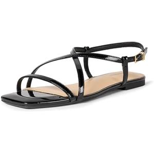 Amazon Essentials Sandali Bassi con Cinturino Donna, Cristalli Neri, 39 EU
