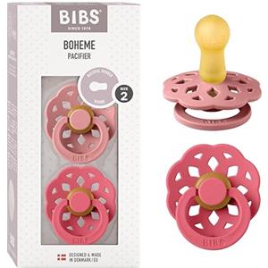 BIBS Boheme Ciuccio 6-18 mesi in Lattice Naturale Rosa/Corallo - Confezione da 2 pezzi