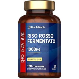 Horbäach Riso Rosso Fermentato 1000mg | Monacolina K Alto Dosaggio | da Monascus Purpureus | 120 Compresse Vegane | Integratore Alimentare | Red Yeast Rice Supplement | di Horbaach