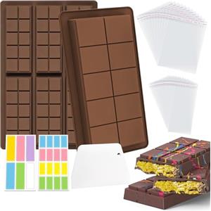 GIOVARA Stampo per Cioccolato in Silicone GIOVARA 2 Pezzi Stampo per Cioccolato in Silicone Profondo, Stampo per Torrone Silicone con raschietto e tasca per Caramelle, Barrette Energetiche