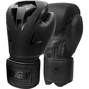 LangRay Guantoni da Boxe, LangRay Guanti da Allenamento in PU per Adult Boxing Equipment Guanti Boxe Stile Professionale Guantoni da Boxe da Allenamento per Muay Thai Taekwondo Sanda Fight,Nero 12oz