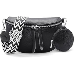 HNOOM Borsa Marsupio Donna in Pelle Elegante - Piccola Tracolla con Portamonete Staccabile, 3.8 cm Ampia Tracolla Regolabile e Rimovibile (Nero)