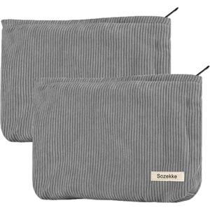 Tcdwla Beauty Case Da Viaggio, 2 Pezzi Makeup Bag Velluto a Coste, Trousse Trucchi Donna Necessaire Astuccio Aesthetic Per Scuola, Viaggi D'Affari, Shopping, Escursioni (Grigio)