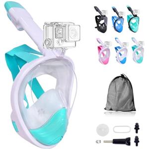 Wsobue Maschera Subacquea, Maschera da Snorkeling per Adulti,Visuale Panoramica 180° Design Pieno Facciale e Compatibile con Videocamere Sportive Maschera per Immersioni (Bianco Verde S/M)