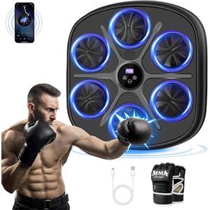 JUOIFIP Music Boxing Machine per Bambini e Adulti, Macchina da Boxe Musicale Bluetooth Intelligente con Guantoni da Boxe, Punzonatrice Elettronica a Parete per Home, Palestra, Allenamento, al Chiuso