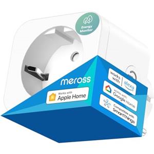 Meross Presa Smart WiFi, Presa Smart HomeKit con Monitoraggio Energia, Presa Intelligente Compatibile con Apple HomeKit, Alexa e Google Home, Controllo Vocale e Remoto, 16A, 2,4GHz, 1 Pezzo