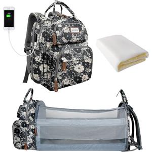 SNDMOR Zaino per fasciatoio, Borsa per fasciatoio con fasciatoio, Borsa per bebè unisex grande con fasciatoio, Grande capacità, Impermeabile alla moda (Fiori)