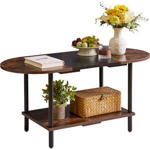 Aibiju Tavolino da caffè, Tavolo Centrale Ovale, Tavolino da tè Industriale per Soggiorno Mobili per la casa, Stile Moderno, Marrone Rustico + Nero + Gambe Nere, YD-011BH
