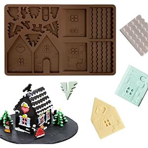 Rhsemi Gingerbread House Di Natale,Stampo in Silicone per Dolci a Forme di Natale a Tema stampi per Torte,Silicone Muffin Sapone Handmade Stampi per Cubetti di Ghiaccio,Biscotti,Tortini,Cioccolato