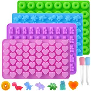 VMINOG Stampi per Orsetti Gommosi 4 Pezzi Stampo per Cioccolatini Natalizi Con 2 Contagocce Stampi in Silicone per Caramelle per La Realizzazione Di Cioccolatini, Caramelle