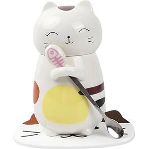 Elitecran 3D Tazza di Caffè Gatto, 400 ml Adorabile Tazze di gattino, Tazze da Latte in Ceramica Kawaii, Carino Tazze da Tè Tazza del Mattino Della Novità, con Coperchio/Sottobicchiere per Gli Amanti dei Gatti