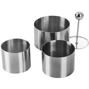 OlBuWa 3 Set di Coppapasta, Anelli per Torte in Acciaio Inox, Coppapasta Tondi con Pressa e Base, Rotondo Anelli per Torte per Torta Mousse Dessert Onigiri