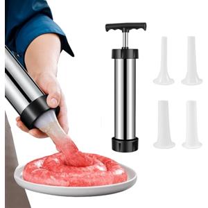 Smavles Riempitrice Per Salsicce, Smavles Insaccatrice per Salsiccia, Macchina per la Produzione di Salsicce, Insaccatrice Manuale per Uso Domestico, Salsicce Siringa con 4 Tubi di Riempimento
