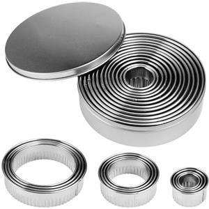 WHC 12 Pezzi Coppapasta Tondi, Coppapasta Rotondo Acciaio Inox Tagliapasta, Formine per Biscotti Rotondi 2.6cm-11.5cm, Tagliapasta Aperta Tondo con Contenitore, per Muffin, Ciambelle, Biscotti, Torte