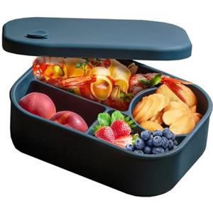 alouweekuky Porta Pranzo con Quattro Scomparti, Lunch Box in Silicone Adatto per Adulti e Bambini, Portapranzo, Lunchbox Senza BPA, Adatto a Scuole, Picnic e Parchi(Blu)