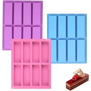 FUSONGQINTANG 3 Pezzi Stampi per Barrette di Cereali Antiaderente Stampo per Barrette con 8 Cavità Stampo Rettangolari in Silicone per Barrette Energetiche Teglia