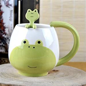 Arawat Tazza rana divertente Tazza caffè carina Tazza tè rana in ceramica con cucchiaio e sottobicchiere Tazza caffè 420ml Tazza rana Tazza caffè espresso Tazza cappuccino Regalo di compleanno