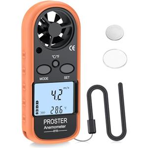 Proster Anemometro Portatile 3 in 1 con LCD Retroilluminato Misuratore Digitale di Velocità del Vento e Temperatura con Funziona di Commutazione dell'Unità di Misura e Indicazione di Bassa Tensione