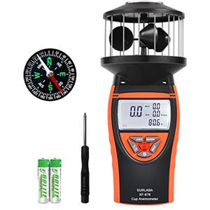 SURLABA Wind Cup Anemometro per Esterno, XF-878 Misuratore Velocità Vento Campo di Misura 0.7~42m/s con MAX/MIN/AVG Modalità & Temperatura Test, Portatile Wind Meter per Riprese, Drone, Windsurfing
