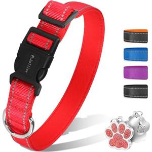 PcEoTllar Collare per Cani Riflettente, Regolabile Morbido Imbottito Traspirante in Neoprene e Nylon per Cani di Piccola, Media e Grande Taglia, Rosso-M