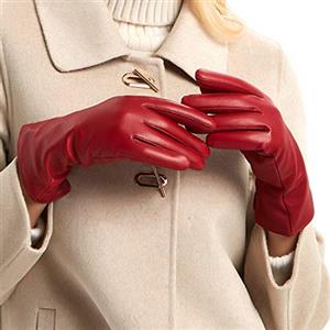 MGGM collection Guanti invernali in pelle per donna Guanti da guida in pelle di pecora con touch screen foderati in cashmere caldo, rosso, M