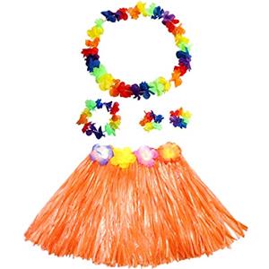 duoyif Festa Hula Hawaiana, Hawaiian Erba Hula Gonna, Gonna Hula Per Cheerleading/Feste a Tema/Feste Di Matrimonio/Feste Di Compleanno/Halloween e Carnevale/Festa Estiva/Beach Party, 40cm (Arancia)