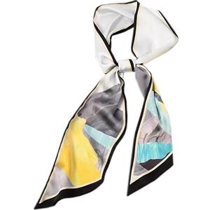 GIMIRO Sciarpa in seta satinata, 148 x 13,5 cm, cravatta a doppio strato, per blazer, cappotto, abito, ZGF Black - Dark Gray - Yellow, 148cm x 13,5cm