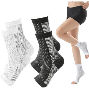 HSLXBY Calzini a Compressione Ortopedica,Calzini a Compressione del Piede,Cavigliera Ortopedica,Cavigliera Sportiva,Adatto per il Fitness, Ideale per Fitness, Calcio (2 Paia, Bianco/Nero)