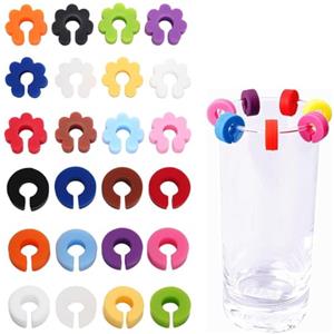 EAVUYIS 24 Pezzi Segna Bicchieri Calici, Segna Bicchiere Riutilizzabili Segnabicchieri, Segnabicchieri Colorati Silicone, Identificatore del Bicchiere di Vino per Feste Bar Bicchieri Vino Cocktail