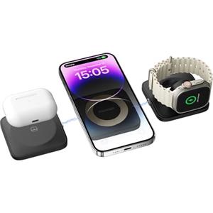 ESSAGER Caricatore da 15W, con Ventosa Magnetica 3 in 1, Rimovibile, per Apple Watch Serie SE/8/7/6/5/4/3/2, Cuffie Wireless e Serie IPhone 15/14/13/Pro/Max/X ecc. (Nero)