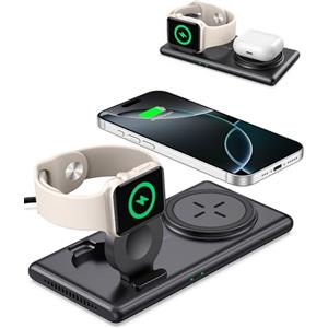 SwanScout Stazione di Ricarica Portatile per Apple, SwanScout 502M, 2 in 1 Caricatore Wireless per iWatch 9/Ultra 2/Ultra/8/7/6/SE/5/4/3, iPhone Serie 16/15/14/13/12