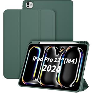 CACOE Custodia Cover Compatibile con iPad pro 2024 (M4) da 11 Pollici-Ultra Sottile con Funzione Leggio Slim in Pelle PU Custodia Adatta, Verde Notte Scuro