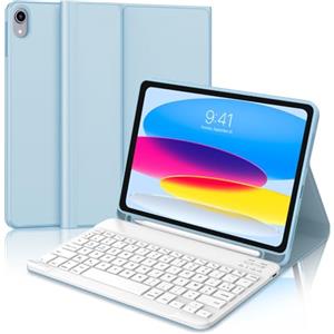 JADEMALL Tastiera iPad A16 11/10 Generazione 2025/2024, Custodia Tastiera per iPad 10,9/11 Pollici A16, Italiano QWERTY Tastiera Bluetooth Rimovibile con Supporto Pencil, Azzurro
