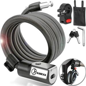 BABEJIA Lucchetto Monopattino Elettrico, Lucchetto Bici con 2 Chiave e Staffa, 120cm/12mm Lucchetto per Monopattino/Bicicletta/Moto