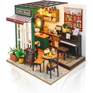 Cuteefun Kit Casa in Miniatura DIY, Case delle Bambole in Miniatura Kit Casa delle Bambole in Legno con Mobili, Unico Regalo di Natale (caffè)