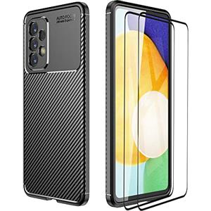 ESTH® Cover per Samsung Galaxy A53 5G con 2 Pezzi Pellicola Protettiva Custodia in silicone a Antiurto 360°, Case Fibra di Carbonio Caso Antiscivolo e Anticaduta, Nero