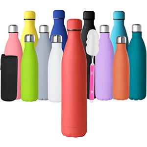 GeeRic Bottiglia Termica 1 Litro Opaco Borraccia in Acciaio Inox+Spazzola+Borsa Portatile Bottiglia d'Acqua Sportiva Tenere 12H Caldo/24 Freddo Borraccia Termica per Campeggio,Scuola,Sport Rosso