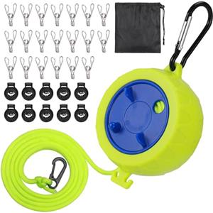 Zocipro Filo Stendibiancheria Retrattile 10M, Stendino da Campeggio Retrattile Portatile con 10 Fibbie Fisse e 20 Mollette Antivento, per Balcone Giardino Viaggio, Campeggio