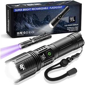JAY-PARK Torcia LED Potente Professionale, 500000 Lumens Torcia LED Ricaricabile Potente, Tattica Torcia 5 Modalità Di Luce Con, Torcia LED Potente Da Campeggio, Portare A Spasso Un Cane