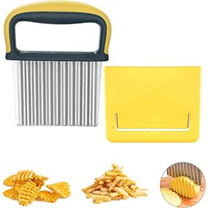 Neoreser Coltello per Fette di Patate, Coltello Ondulato in Acciaio Inossidabile, Coltello Tagliapatate a Onde per Patate, per Frutta, Verdura, Patate (Giallo)